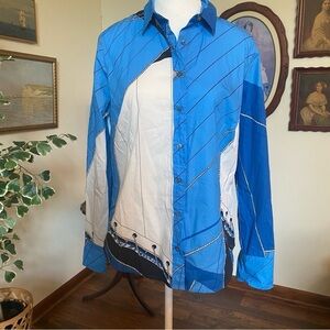 J. Crew • Slim Fit Button Up Nautical Blue Ratti Regatta Top • NWT • Size 10